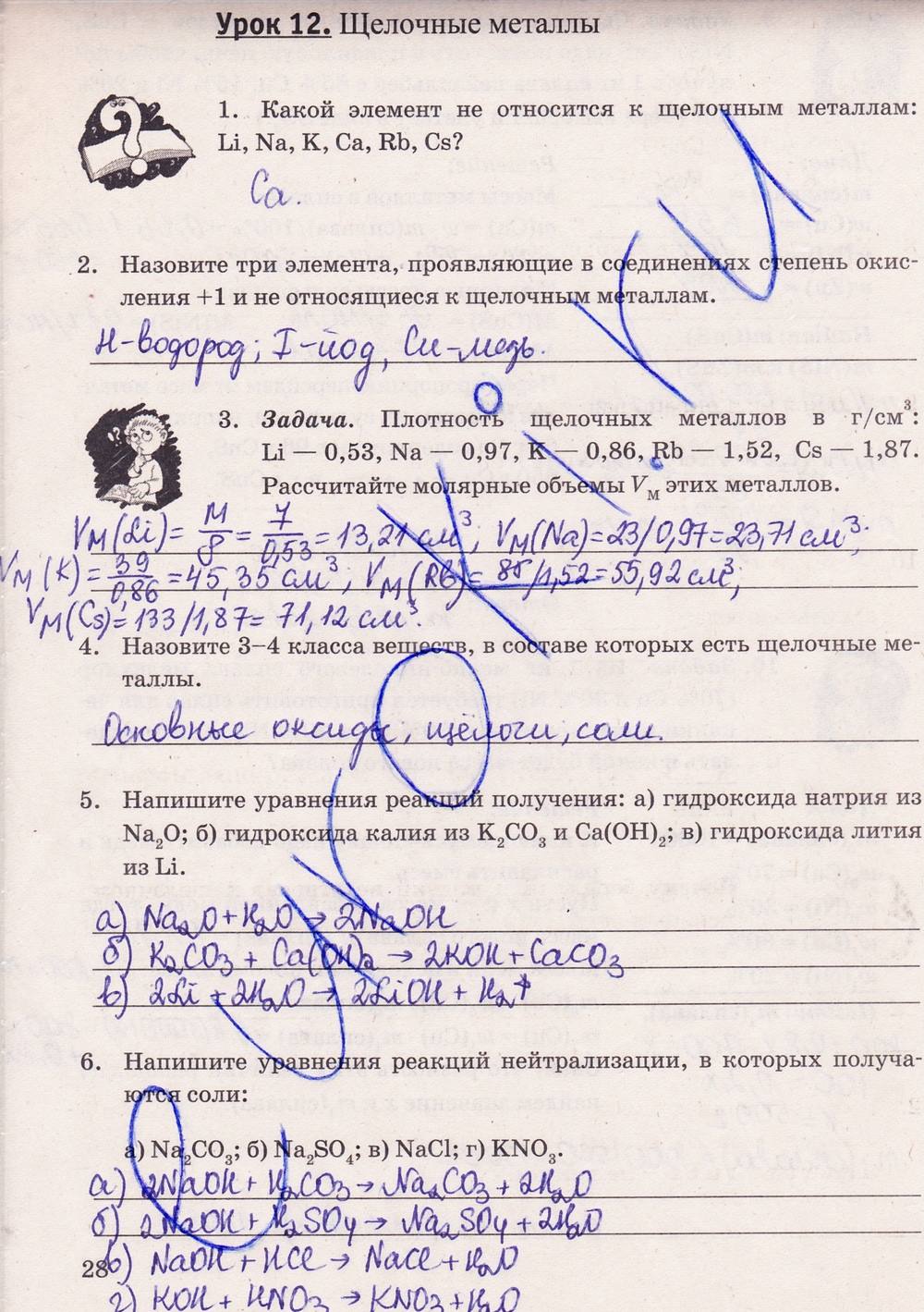 Рабочая тетрадь. К учебнику О.С. Габриелян, 9 класс, Микитюк А.Д., 2012, задание: стр. 28