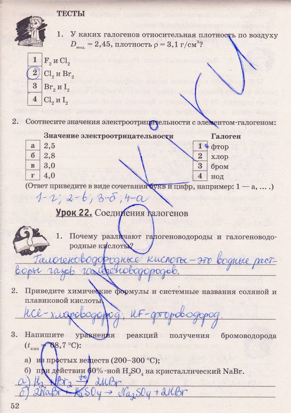 Рабочая тетрадь. К учебнику О.С. Габриелян, 9 класс, Микитюк А.Д., 2012, задание: стр. 52