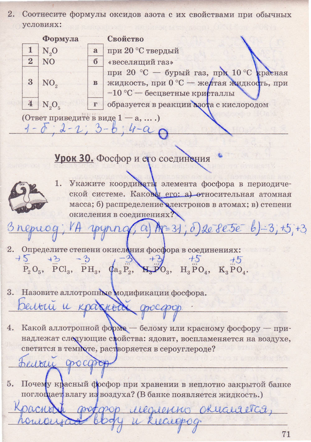 Рабочая тетрадь. К учебнику О.С. Габриелян, 9 класс, Микитюк А.Д., 2012, задание: стр. 71