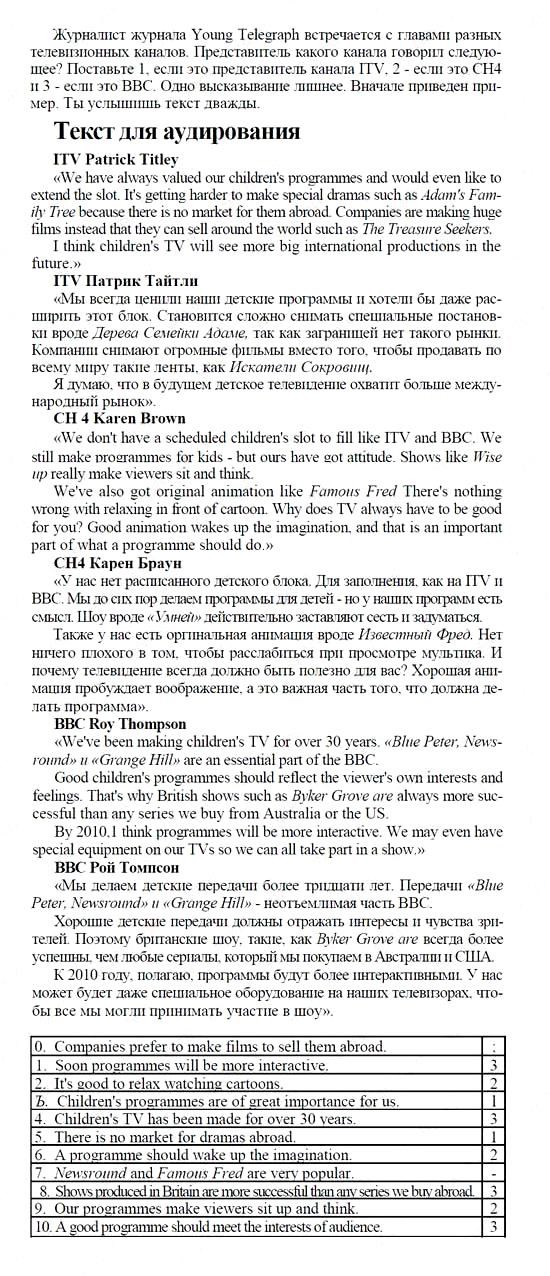 Английский язык, 9 класс, Кузовлев, Лапа, 2008, Итоговая проверка, 1. Прослушивание и понимание Задание: 1