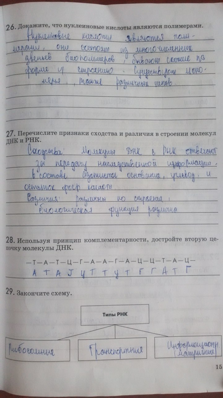 Рабочая тетрадь. Введение в общую биологию, 9 класс, Пасечник В.В., Швецов Г.Г., 2011, задание: Стр. 15