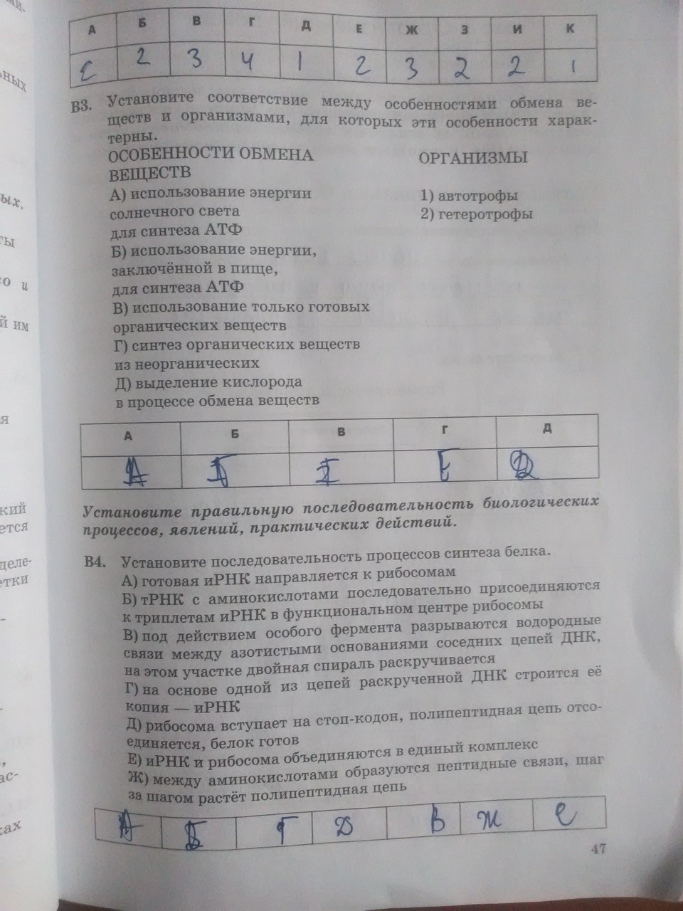 Рабочая тетрадь. Введение в общую биологию, 9 класс, Пасечник В.В., Швецов Г.Г., 2011, задание: Стр. 47