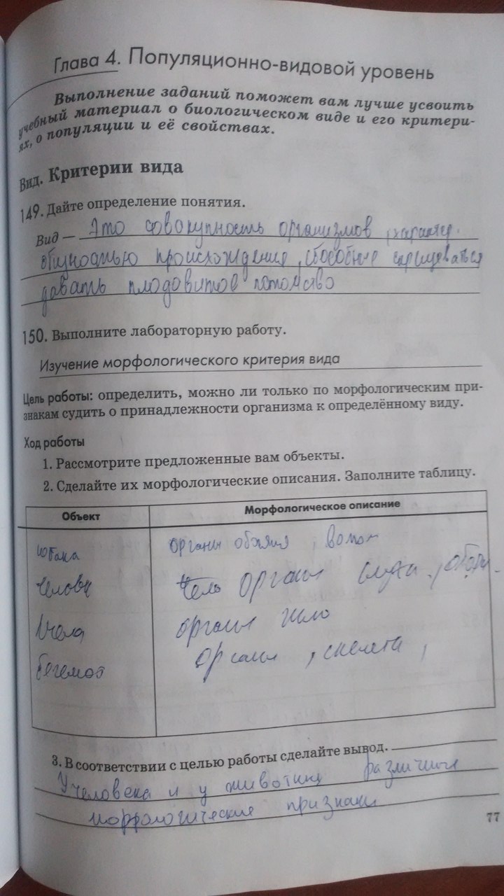 Рабочая тетрадь. Введение в общую биологию, 9 класс, Пасечник В.В., Швецов Г.Г., 2011, задание: Стр. 77