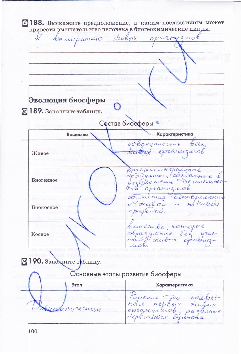 Рабочая тетрадь, 9 класс, Пасечник В.В., Швецов Г.Г., 2014, задание: стр. 100