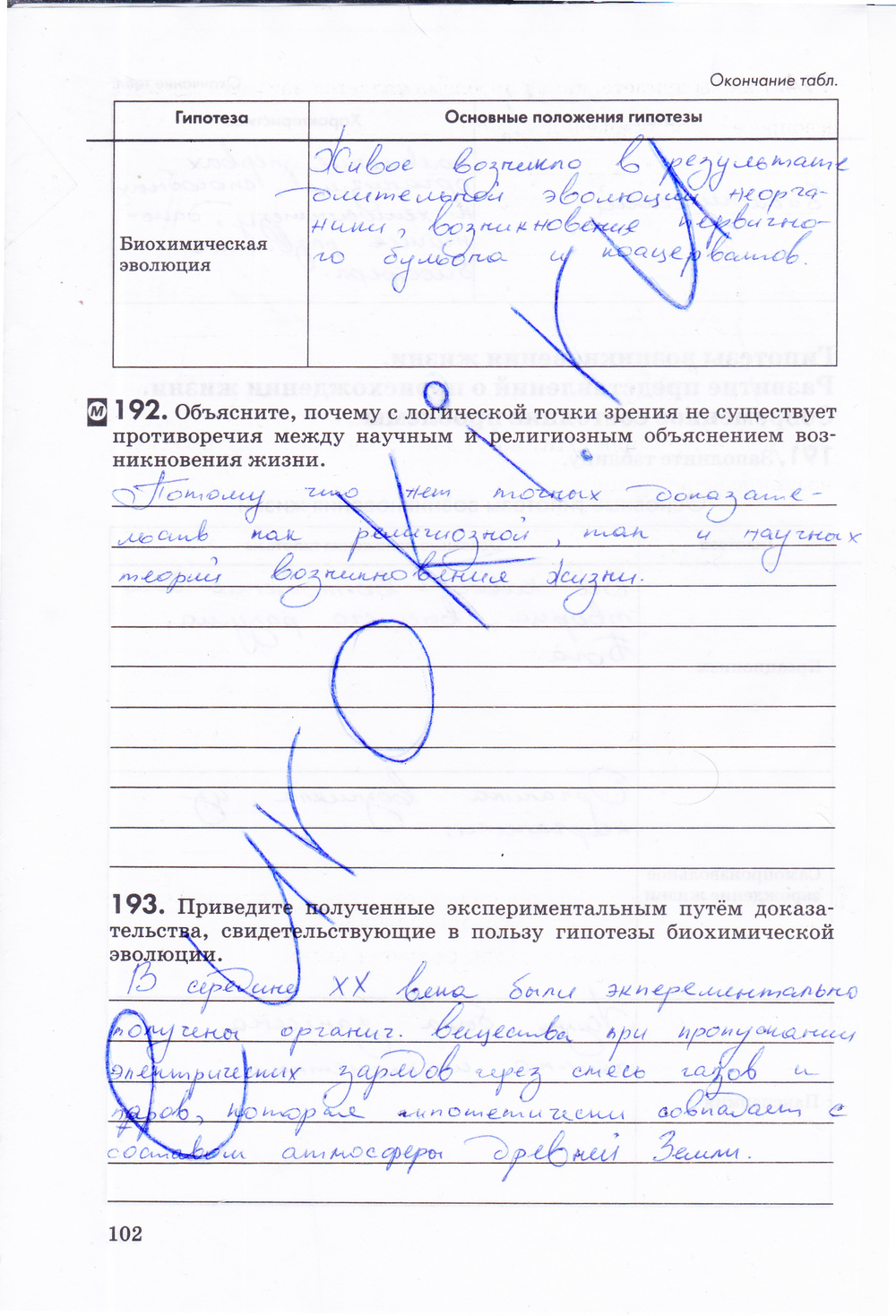 Рабочая тетрадь, 9 класс, Пасечник В.В., Швецов Г.Г., 2014, задание: стр. 102