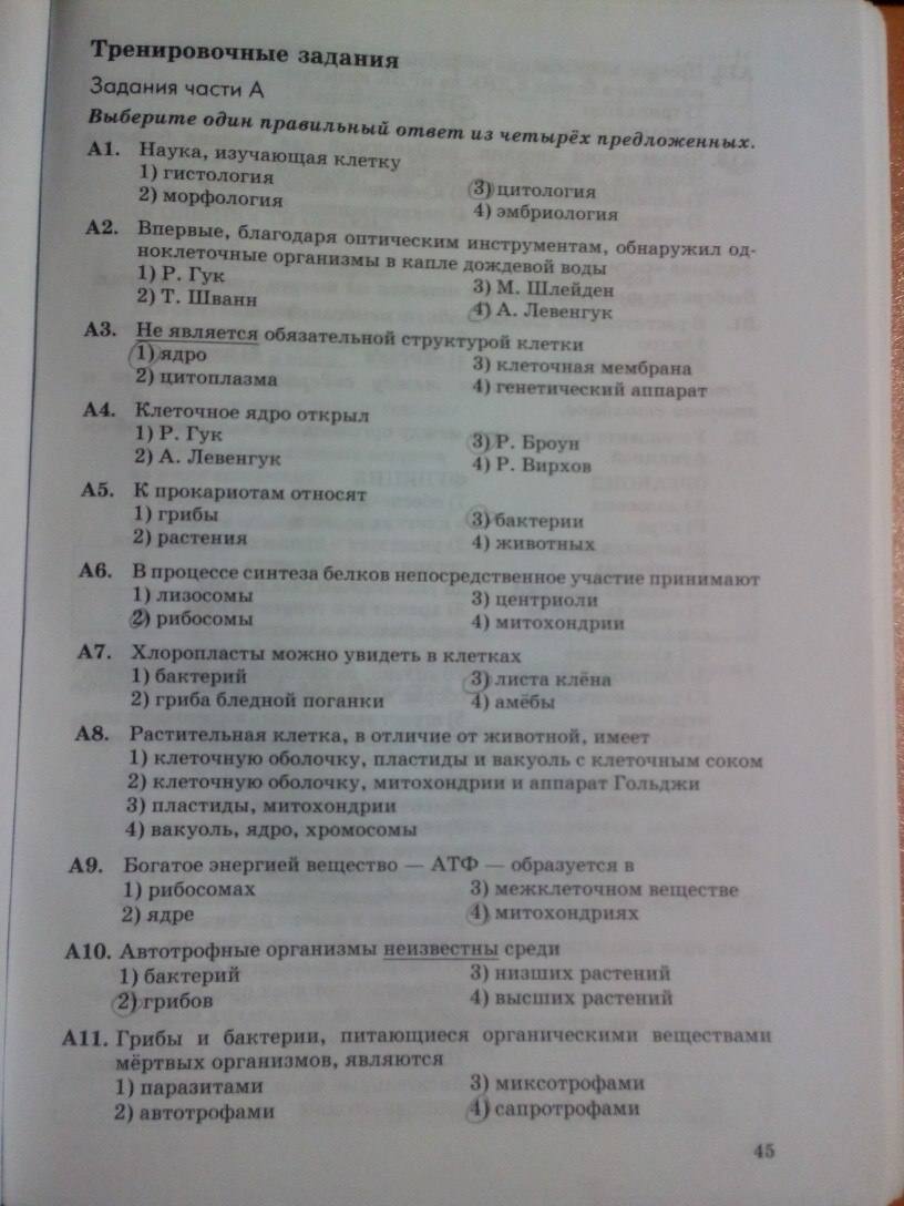 Рабочая тетрадь (другая версия решебника), 9 класс, Пасечник В.В., Швецов Г.Г., 2011, задание: стр. 45