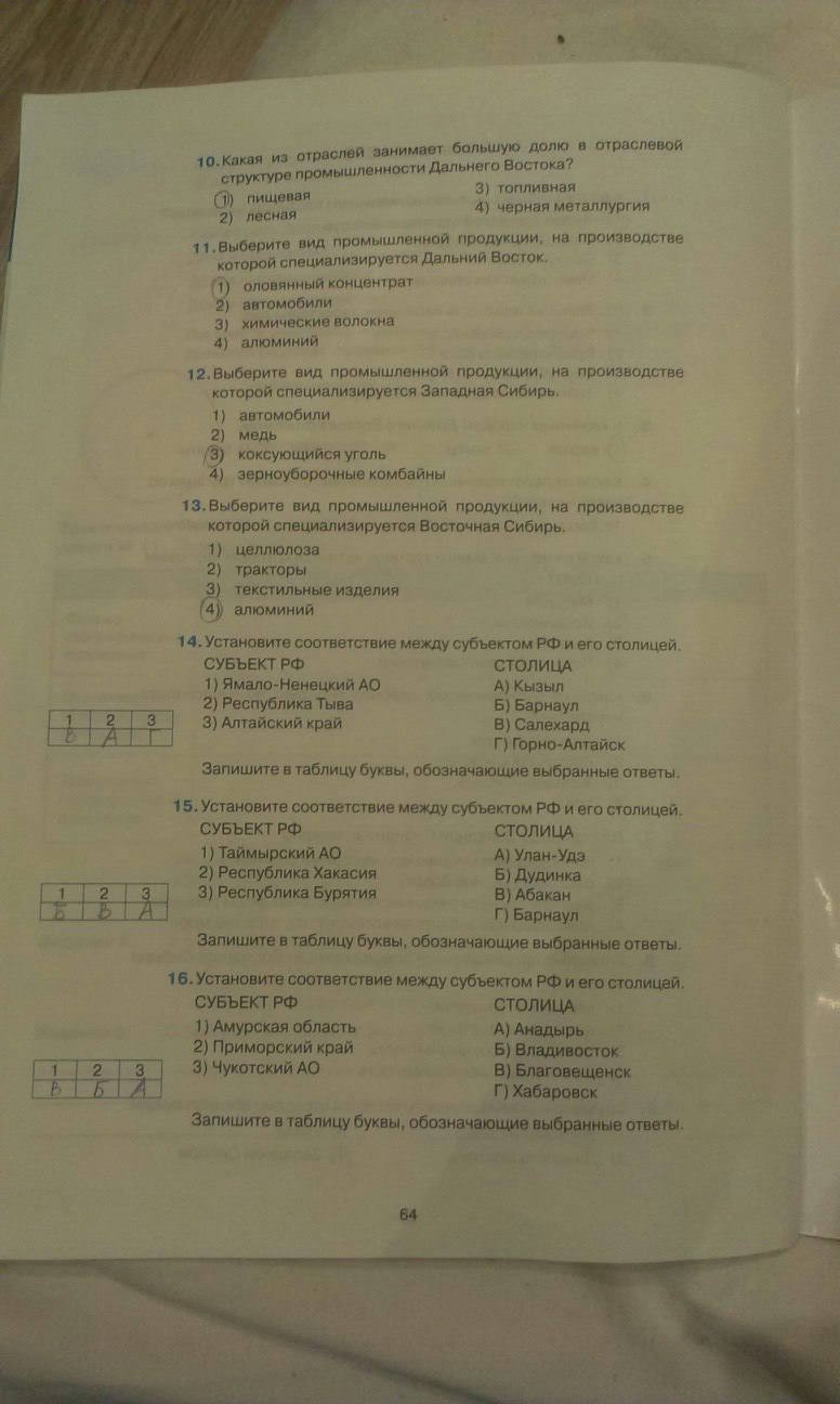Рабочая тетрадь, 9 класс, Баринова И.И. Суслов В.Г., 2016, задание: стр. 64