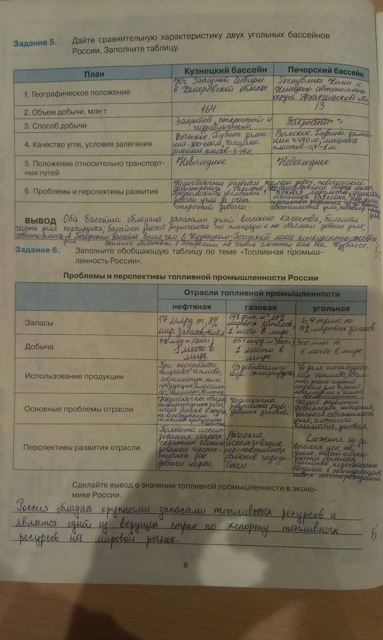 Рабочая тетрадь, 9 класс, Баринова И.И. Суслов В.Г., 2016, задание: стр. 6