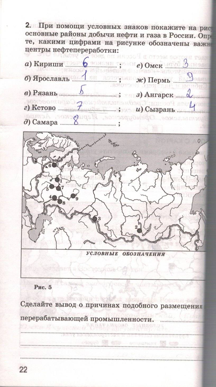 Рабочая тетрадь. География России. Хозяйство и географические районы, 9 класс, Ким Э.В. Марченко Н.А. Низовцев В.А., 2010, задание: стр. 22