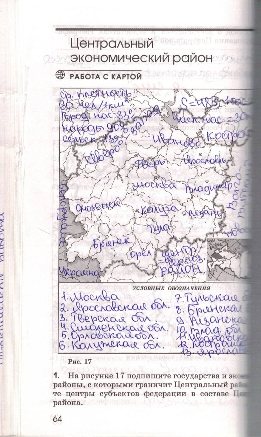 Рабочая тетрадь. География России. Хозяйство и географические районы, 9 класс, Ким Э.В. Марченко Н.А. Низовцев В.А., 2010, задание: стр. 64