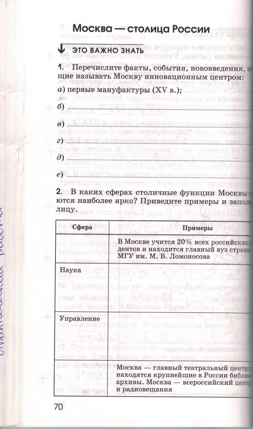 Рабочая тетрадь. География России. Хозяйство и географические районы, 9 класс, Ким Э.В. Марченко Н.А. Низовцев В.А., 2010, задание: стр. 70