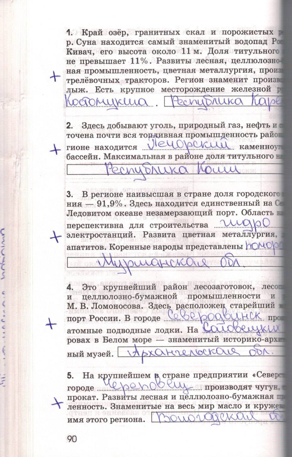 Рабочая тетрадь. География России. Хозяйство и географические районы, 9 класс, Ким Э.В. Марченко Н.А. Низовцев В.А., 2010, задание: стр. 90