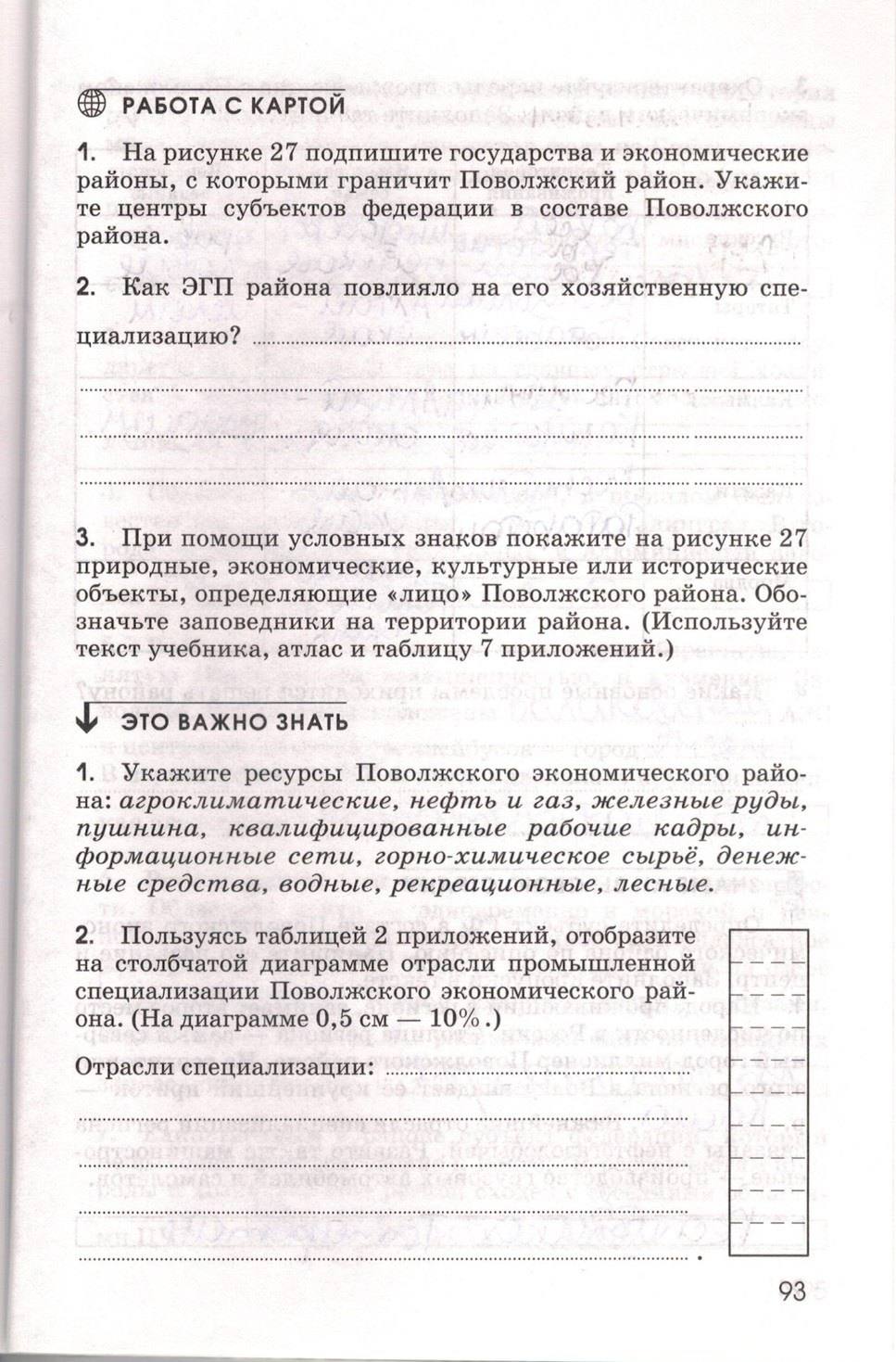Рабочая тетрадь. География России. Хозяйство и географические районы, 9 класс, Ким Э.В. Марченко Н.А. Низовцев В.А., 2010, задание: стр. 93