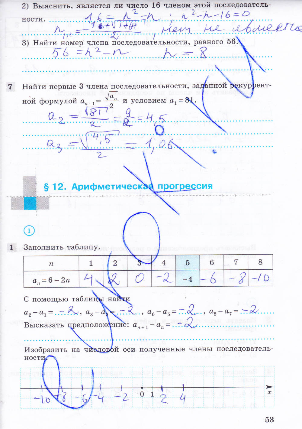 Рабочая тетрадь, 9 класс, Ю.М. Колягин Ткачёва М.В. Фёдорова Н.Е., 2012, задание: Стр. 53