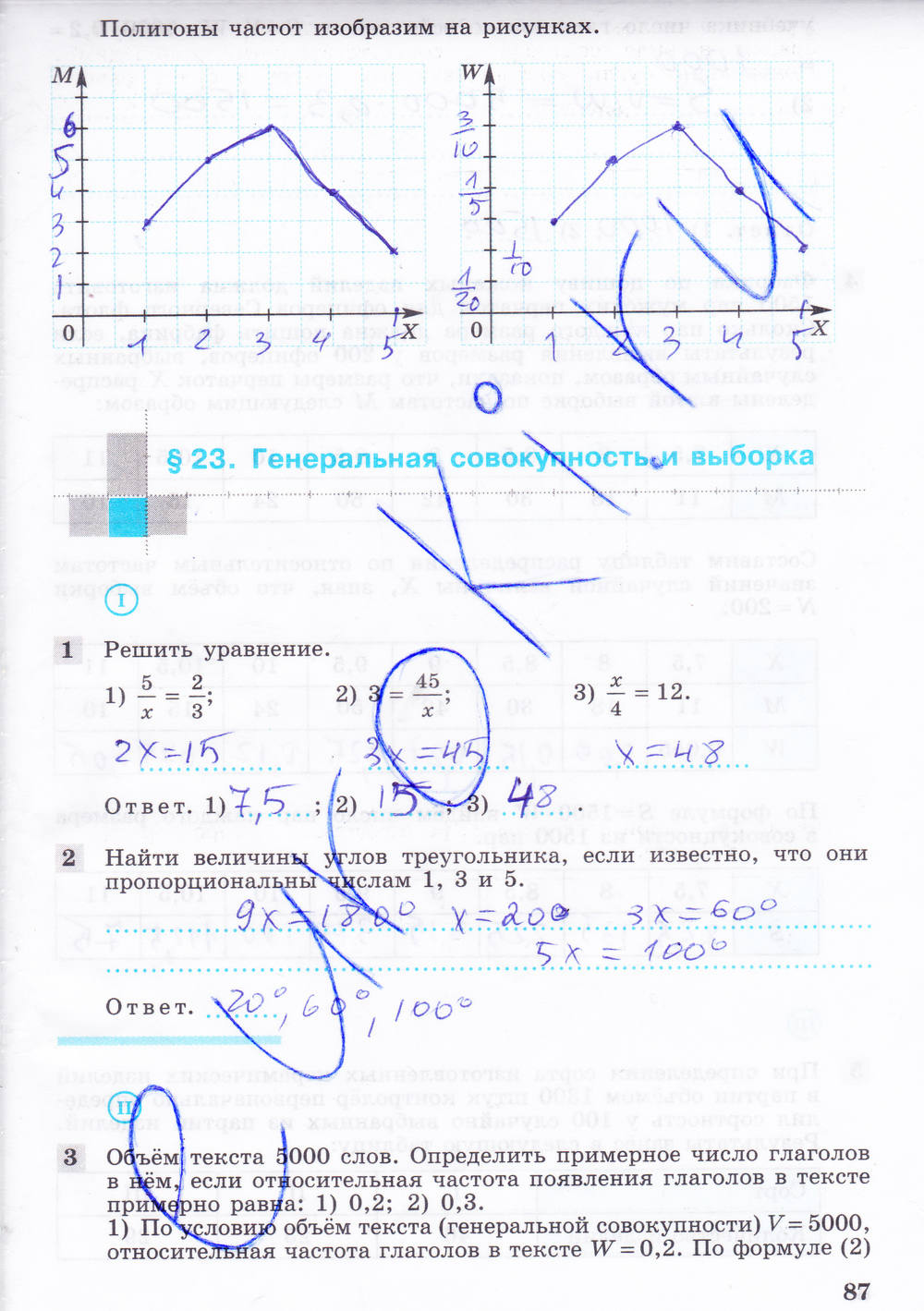 Рабочая тетрадь, 9 класс, Ю.М. Колягин Ткачёва М.В. Фёдорова Н.Е., 2012, задание: Стр. 87