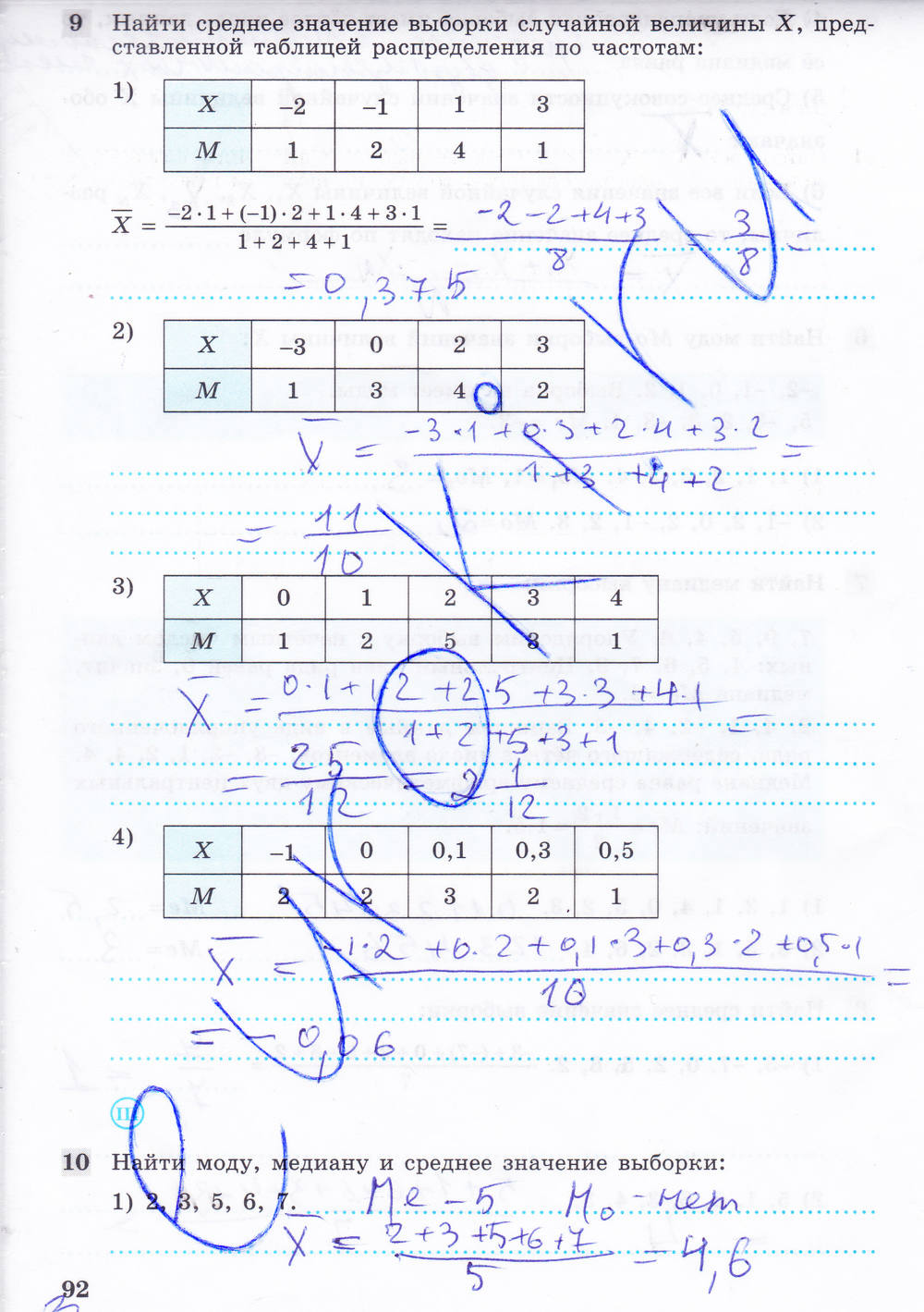 Рабочая тетрадь, 9 класс, Ю.М. Колягин Ткачёва М.В. Фёдорова Н.Е., 2012, задание: Стр. 92