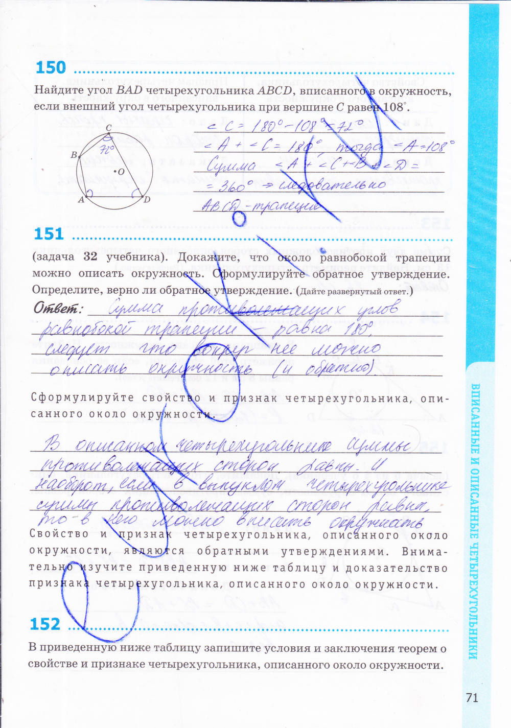 Рабочая тетрадь. К учебнику Погорелова А.В., 9 класс, Мищенко Т.М., 2015, задание: стр. 71