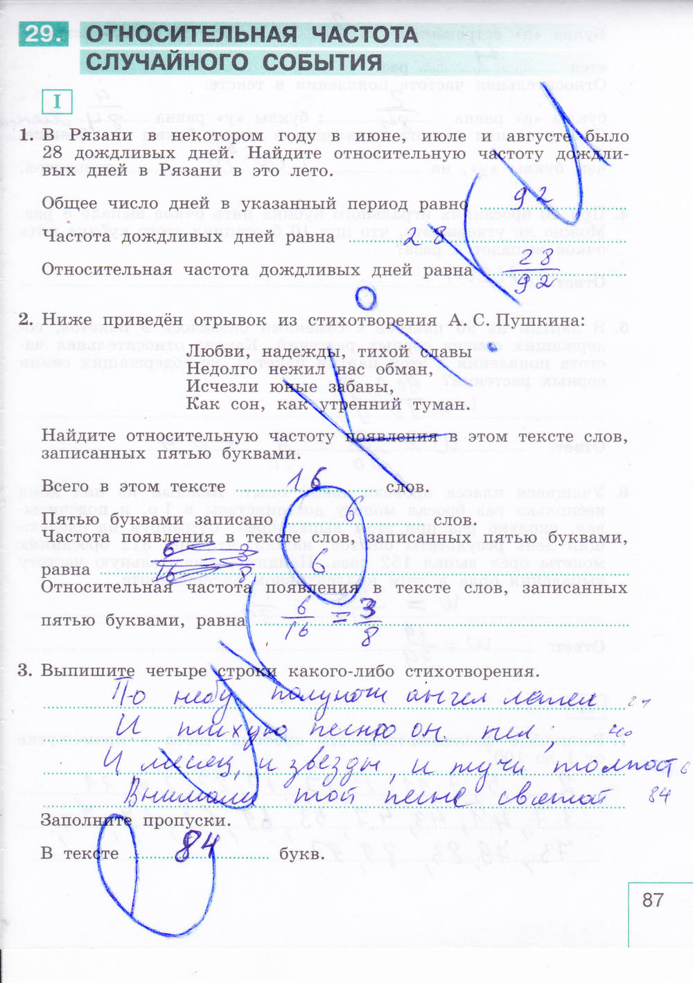 Рабочая тетрадь. Часть 2, 9 класс, Миндюк И.Г. Шлыкова И.С., 2015, задание: Стр. 87