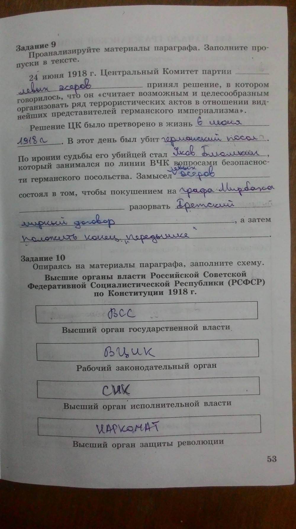 Рабочая тетрадь. Часть 1, 9 класс, Данилов, Косулина, 2015, задача: Стр. 53