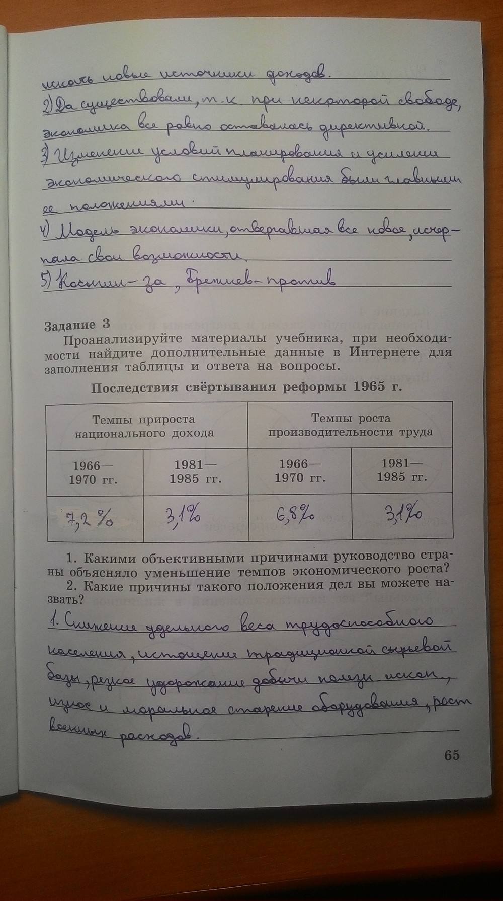 Рабочая тетрадь. Часть 2, 9 класс, Данилов А. А. Косулина Л. Г., 2015, задание: Стр. 65