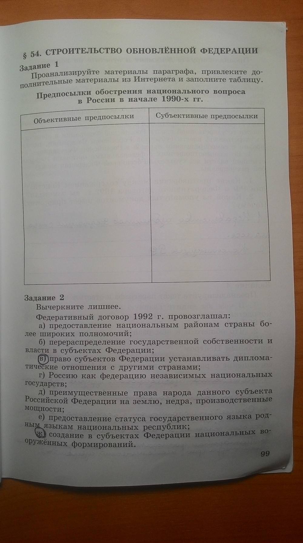 Рабочая тетрадь. Часть 2, 9 класс, Данилов А. А. Косулина Л. Г., 2015, задание: Стр. 99
