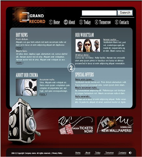 Designing a website for a new company "Grand Record" cinema