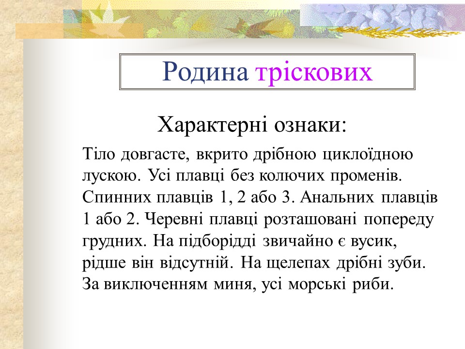 Родини промислових риб